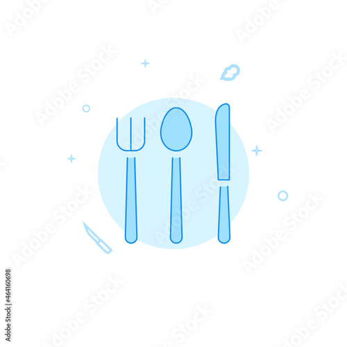 Fork Spoon Knife flat vector icon. Kitchen utensil. Filled line style. Editable stroke