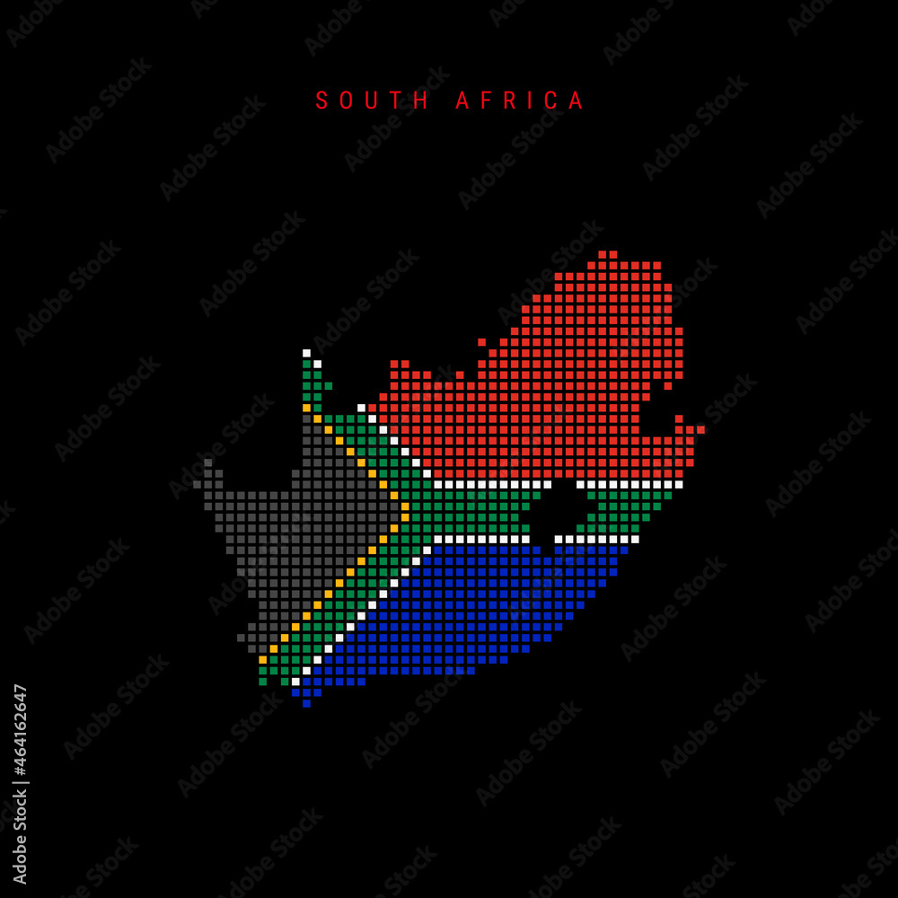 Fototapeta premium Square dots pattern map of South Africa. Dotted pixel map with flag colors. Vector illustration