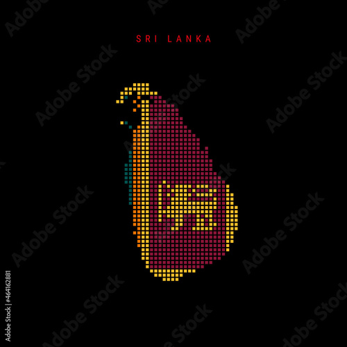 Square dots pattern map of Sri Lanka. Dotted pixel map with flag colors. Vector illustration