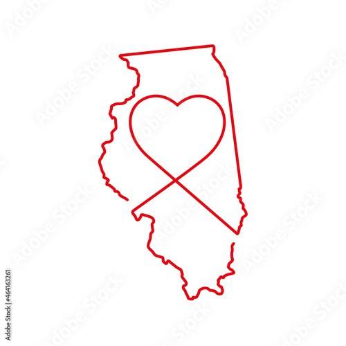 Illinois US state red outline map with the handwritten heart shape. Vector illustration
