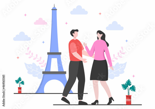 Travel to Paris or France Vector Illustration Background. Time to Visit for See the Beautiful and Romantic Scenery at the Eiffel Tower or Other Landmark Icon Place