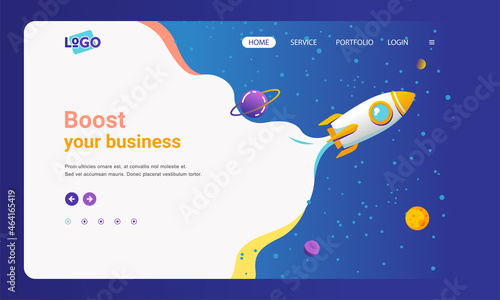 landing page image template illustration for start up business company, illustrate by rocket launch in the space