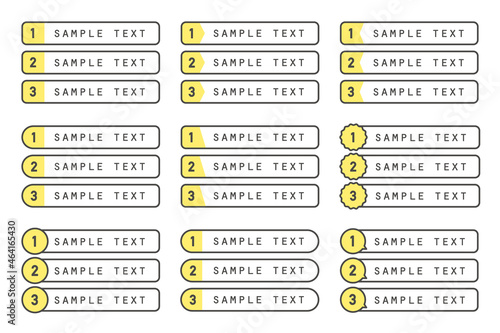 数字の見出しアイコン　ラベル　黄色とグレー　ベクター