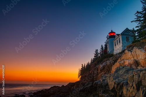  landscape of sunset scenery of bass harbor lighthouse in Maine