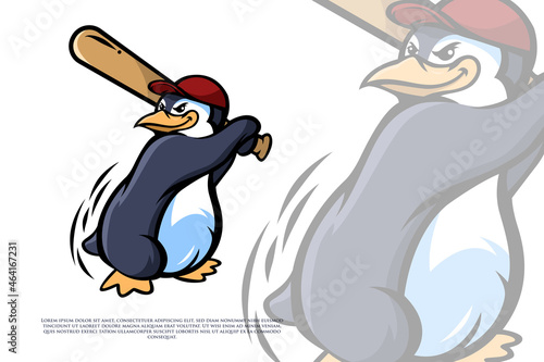 Penguin playing baseball mascot