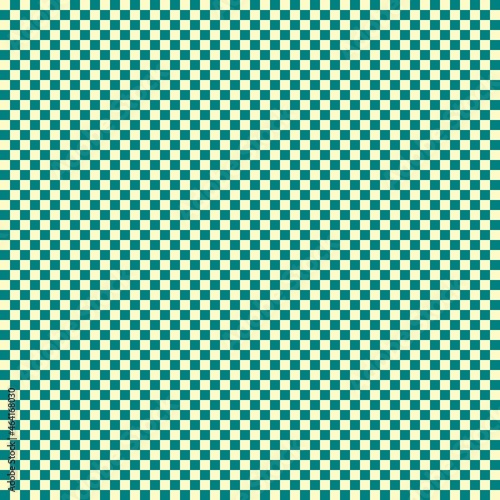 Checkerboard with very small squares. Teal and Beige colors of checkerboard. Chessboard  checkerboard texture. Squares pattern. Background.