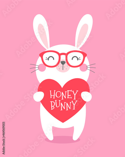 Cute cartoon bunny illustration with for valentine's day card design.