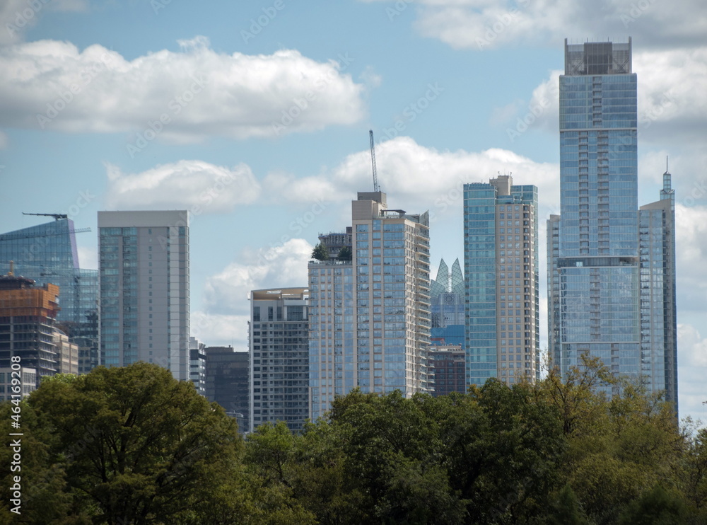 Looking at Austin downtown from the trail under Roberta Grenshaw Bridge