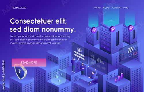 flat isometric vector illustration IT Compliance server and cloud
