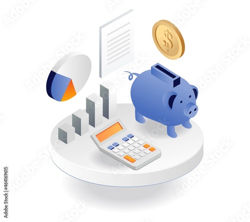 WebSaving money in piggy bank and calculating investment income