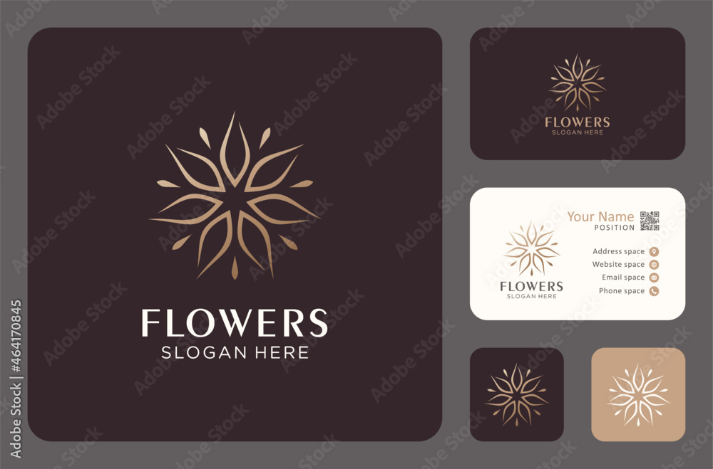 luxury flower logo design with business card template.