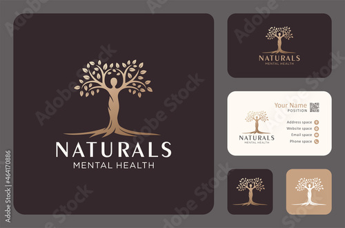 tree of life or mental health logo design in a golden color.