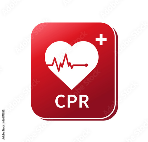 CPR button. Emergency defibrillator sign. Automated External Defibrillator. Hearts electricity. Vector illustration.