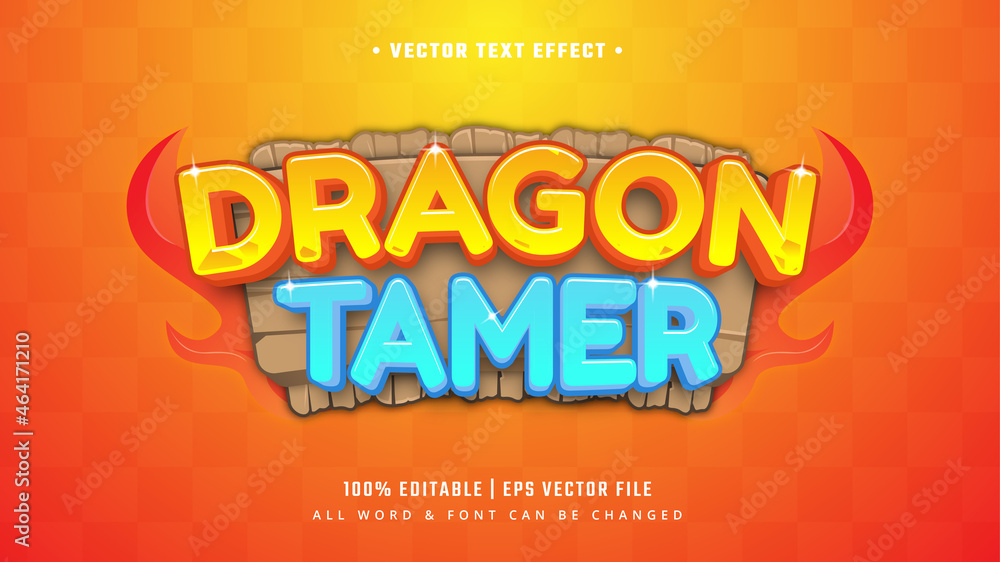 Dragon Tamer Gaming 3d Text Style Effect. Editable Illustrator Text Style.