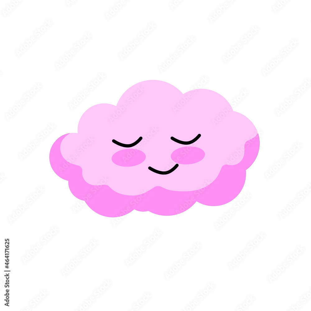 Smiling cloud. Kawaii character. Pink object of sky. Symbol of good weather. Mascot of weather forecast. Cute cartoon illustration