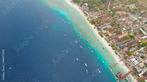 Aerial top down view of Gili Trawangan Island, Indonesia. Lombok, Indonesia