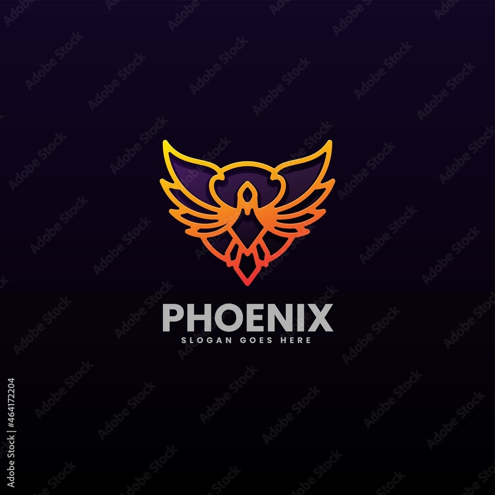 Vector Logo Illustration Phoenix Gradient Line Art Style.