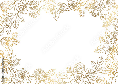 薔薇の花を装飾したデザイン用のフレーム素材 金色の背景と白い背景