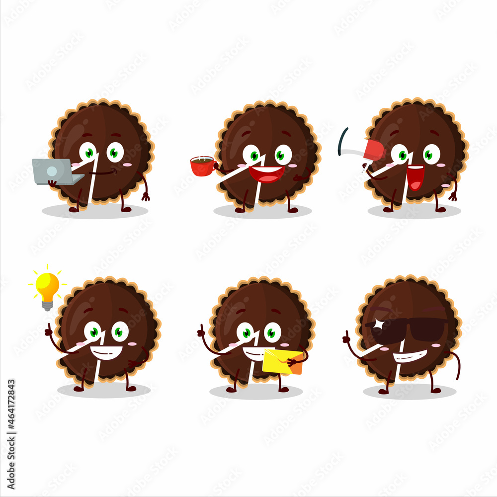 Obraz premium Chocolate tart cartoon character with various types of business emoticons