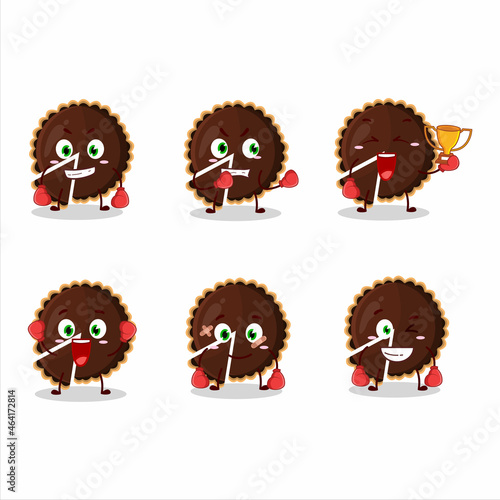 A sporty chocolate tart boxing athlete cartoon mascot design