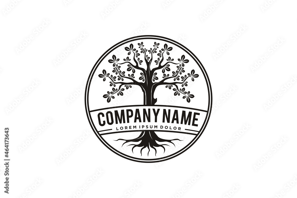 Family Tree Stamp Seal Emblem Oak Banyan Maple logo vector design