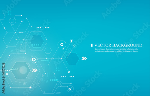 Geometric hexagon technology cyber connection.blue vector background. 