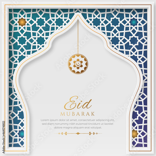 White and Blue Luxury Islamic Background with Decorative Ornament Frame