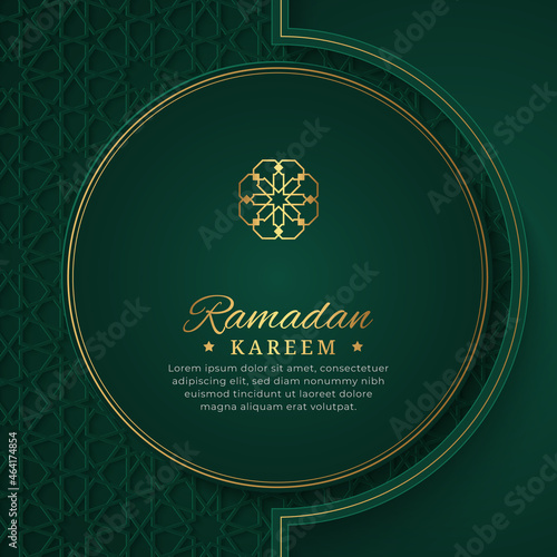 Ramadan Kareem Islamic Elegant Green and Golden Luxury Ornamental Background with Islamic Pattern photo