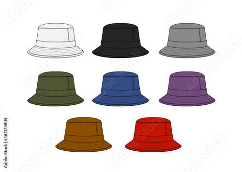 Bucket hat template vector illustration set