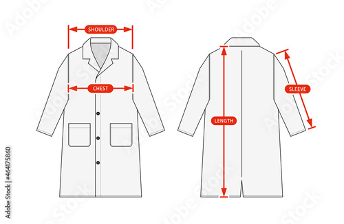 Clothing size chart vector illustration ( Long coat, Trench coat) photo
