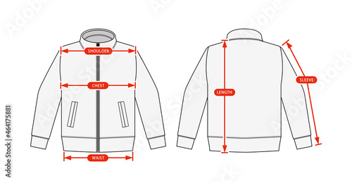 Clothing size chart vector illustration (Varsity jacket, Jursey )