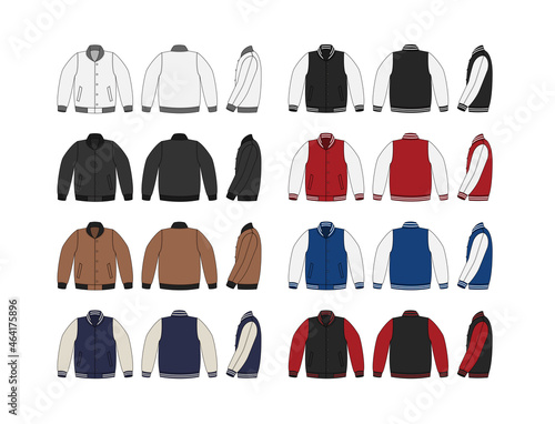 Varsity jacket   baseball jacket    template illustration set  front back and side  