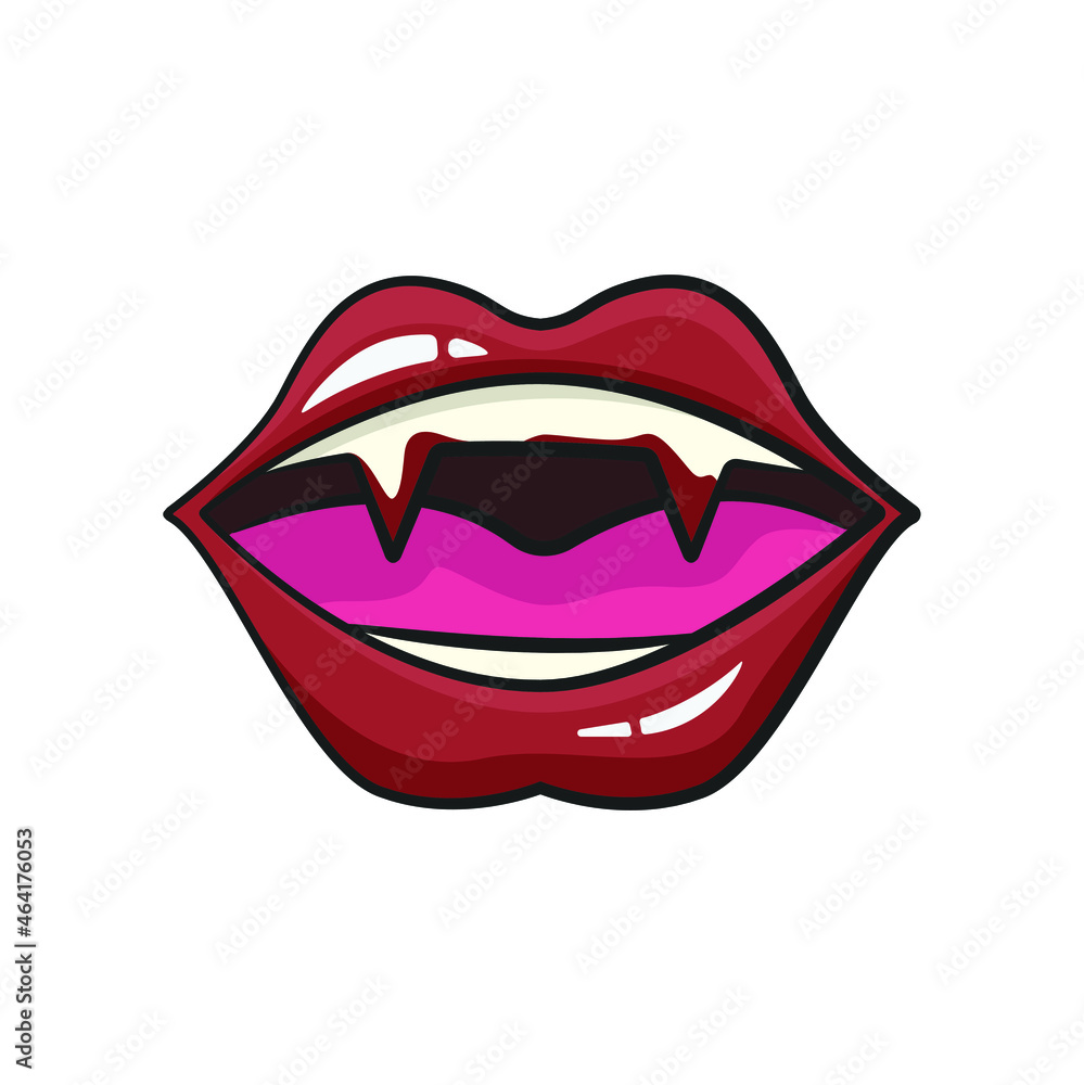 Vampire monster mouth in drawing style isolated vector. Halloween cartoon on white background. Vampire monster mouth in drawing style isolated vector. Halloween cartoon on white background.