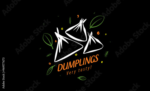 Vector logo with drawn dumplings on a black background