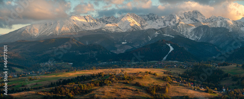 Mountain landscape near the resort Zakopane in Poland in the autumn scenery-Panorama.