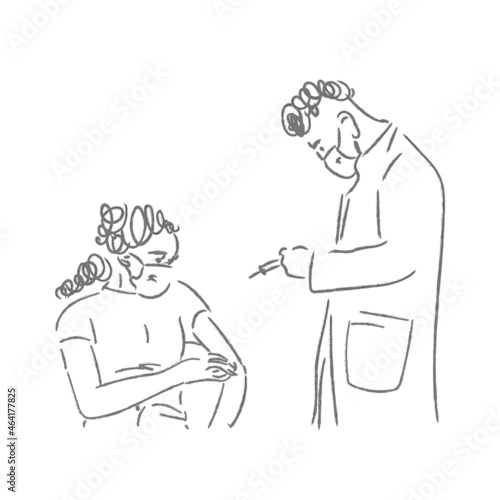 コロナワクチン接種をするマスクの女性と医者のベクターイラスト