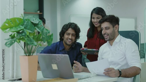 Wallpaper Mural Three young indian people two men and one woman Attractive talking on a video chat with her friends technology concept. Torontodigital.ca