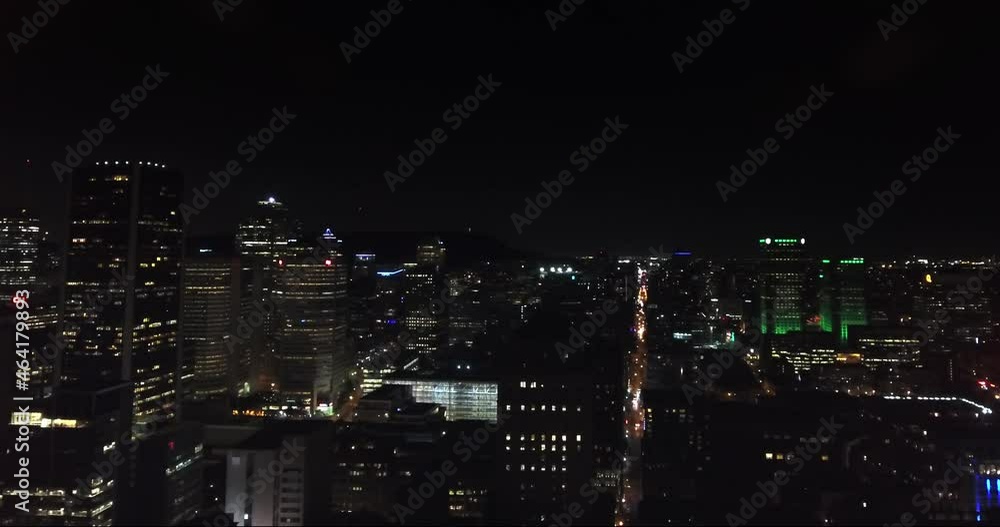 City buildings and skyscrapers at night aerial, Montreal City buildings and skyscrapers at night aerial, Montreal