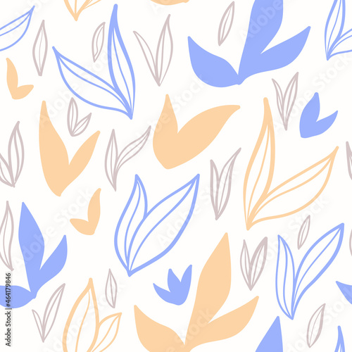 Seamless pattern hand drawn leaves on white background. Flat vector template.