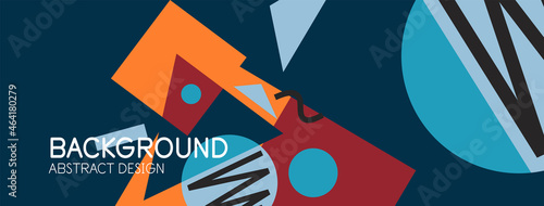 Abstract background. Blocks, lines, triangles, circles composition. Techno or business concept for wallpaper, banner, background, landing page