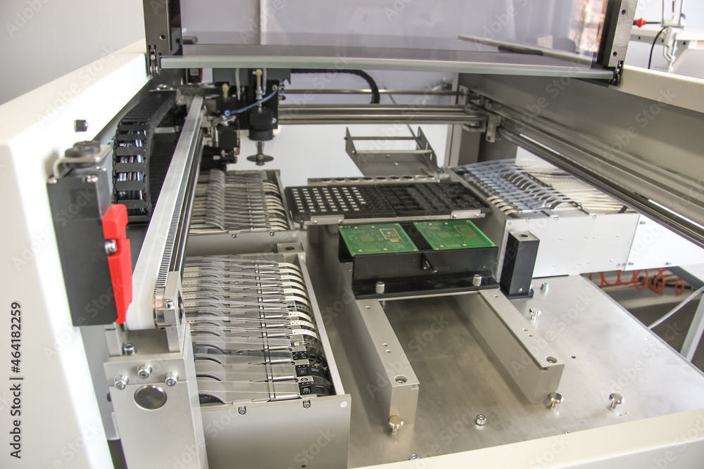 Factory for the electronic production. Technological process of soldering and assembly chip components on pcb board. Automated soldering machine Factory for the electronic production. Technological process of soldering and assembly chip components on pcb board. Automated soldering machine