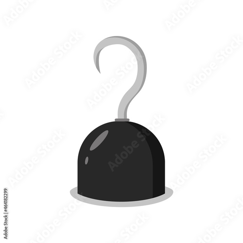 Pirate hook. Carnival costume props. Party adventure. Piracy icon isolated on white background. Vector illustration in flat cartoon style.