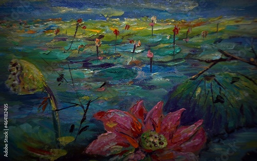 Art painting  oil  color lotus flower background from thailand