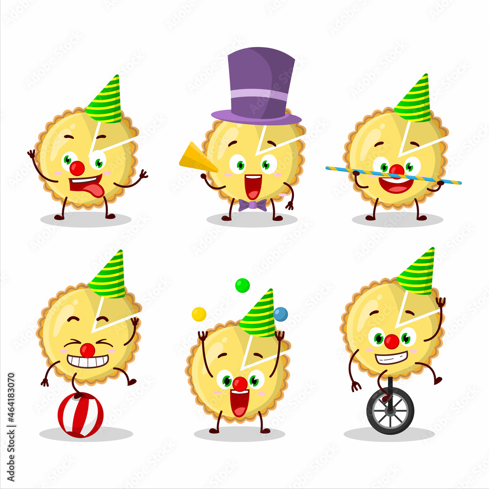 Cartoon character of lemon tart with various circus shows Cartoon character of lemon tart with various circus shows