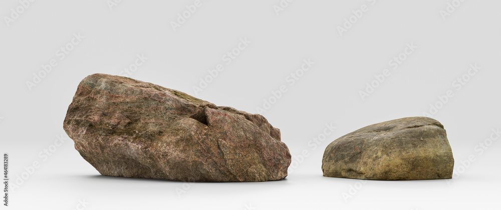 Fototapeta premium Two piece Isolated realistic rocks in white background, 3d Rendering