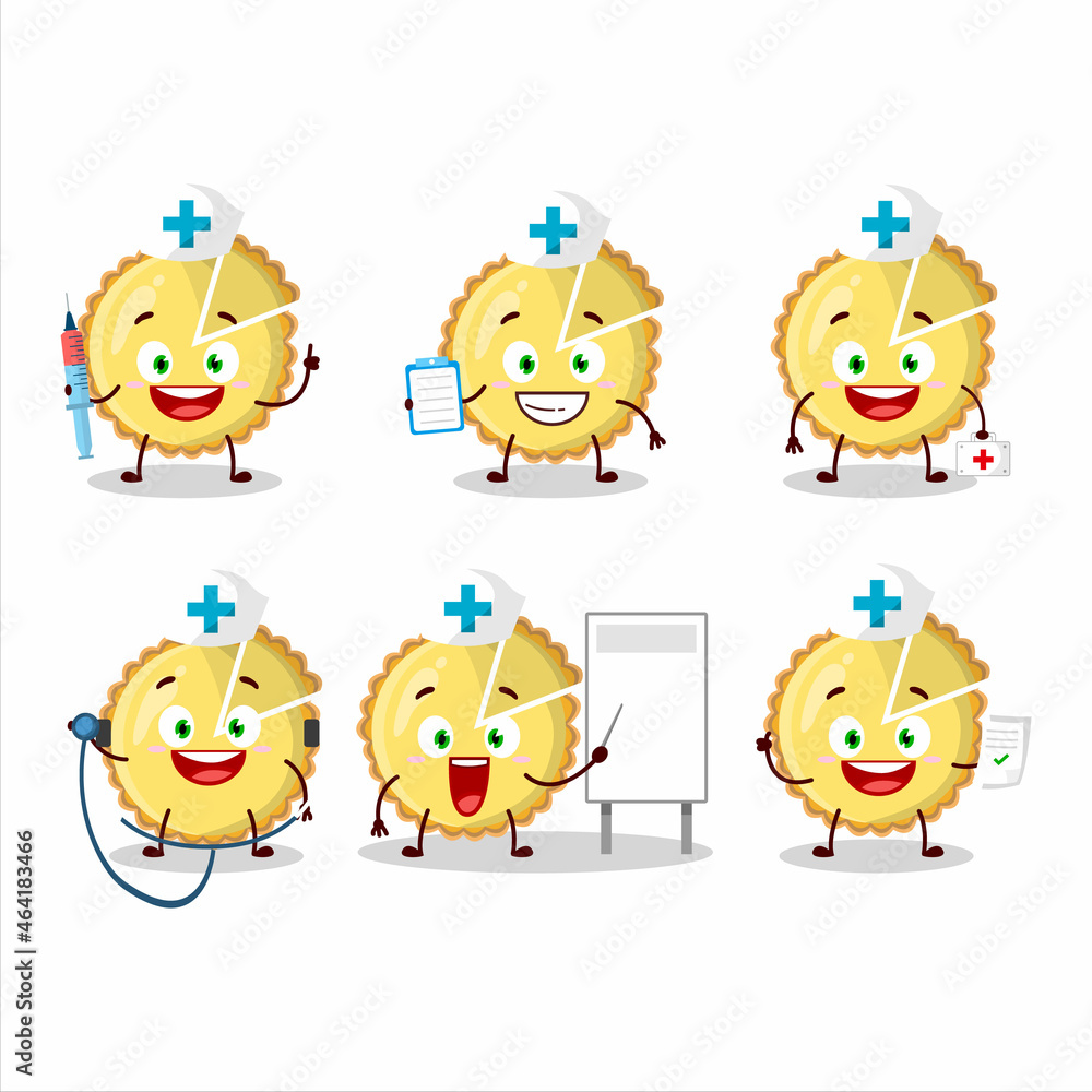 Doctor profession emoticon with lemon tart cartoon character