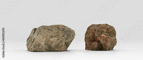 Two piece Isolated realistic rocks in white background, 3d Rendering