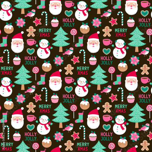 Cute character and christmas elements seamless pattern.