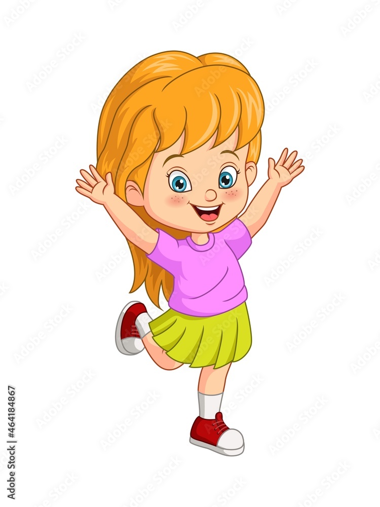 Cartoon little girl in dressed raising hands Cartoon little girl in dressed raising hands