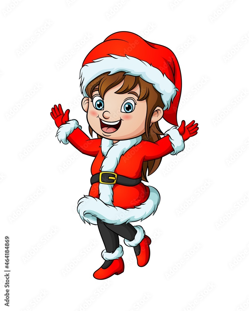 Cartoon little girl wearing santa claus costume Cartoon little girl wearing santa claus costume